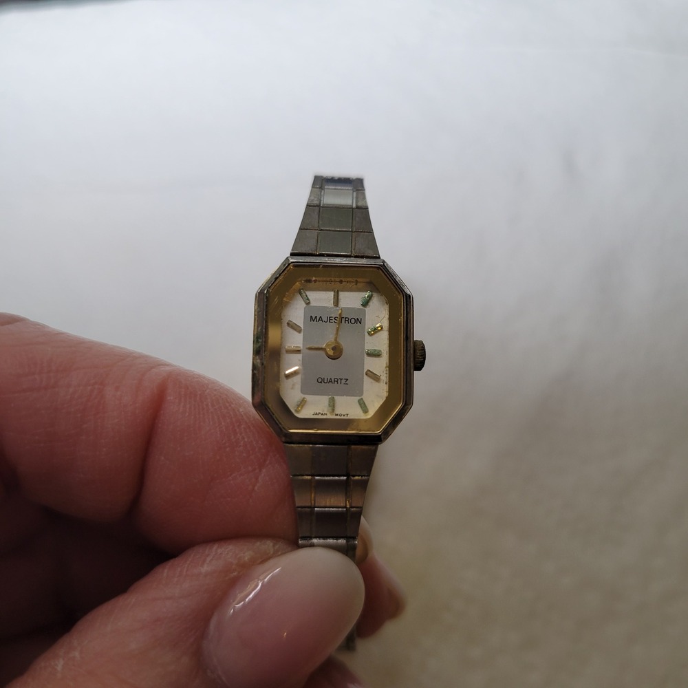 Majestron Vintage Womens Quartz Watch Octagon Gold Silver Tone Japan Movt